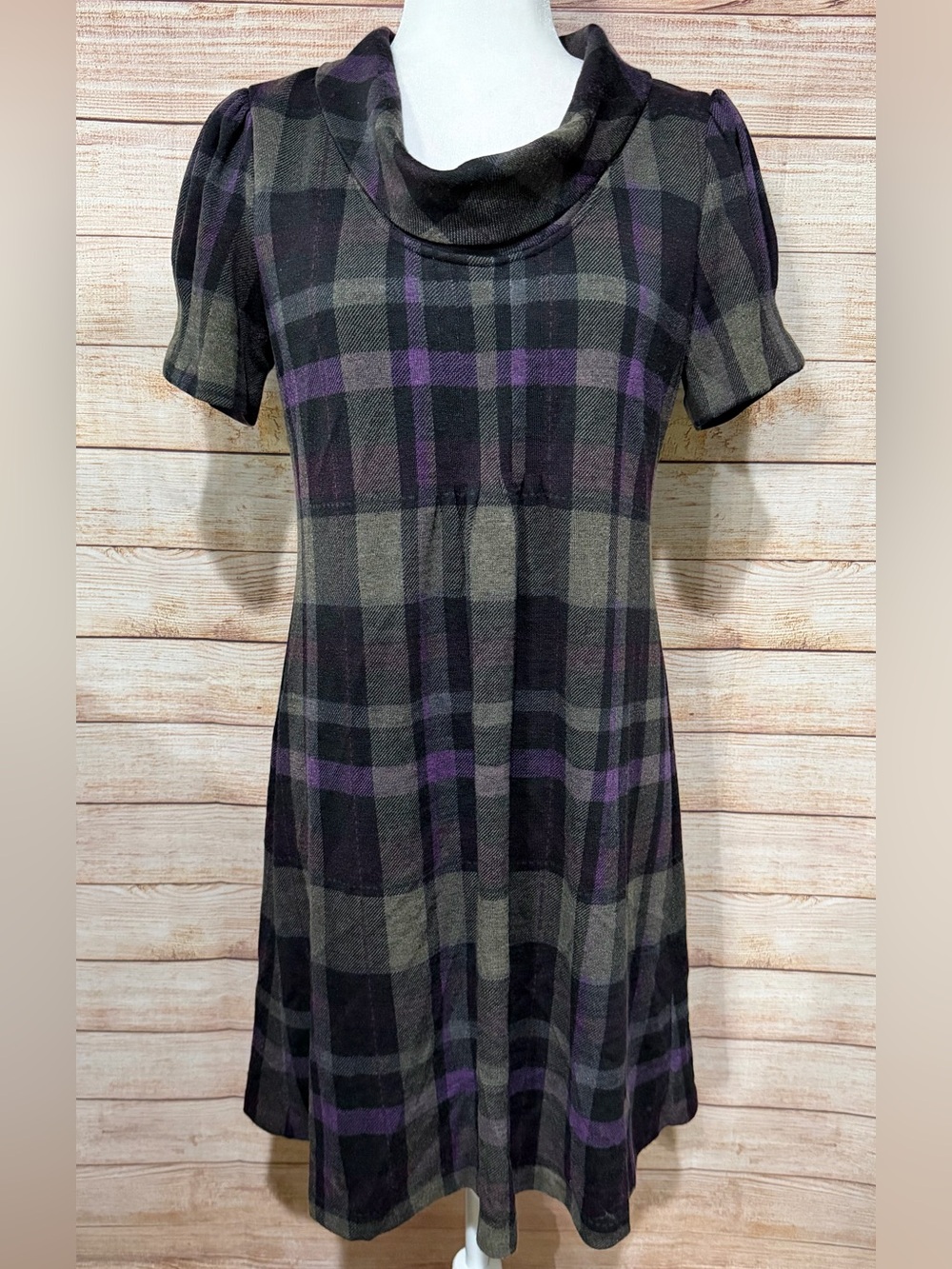 Jessica Howard Black, Gray & Purple Plaid Short-Sleeve Tunic